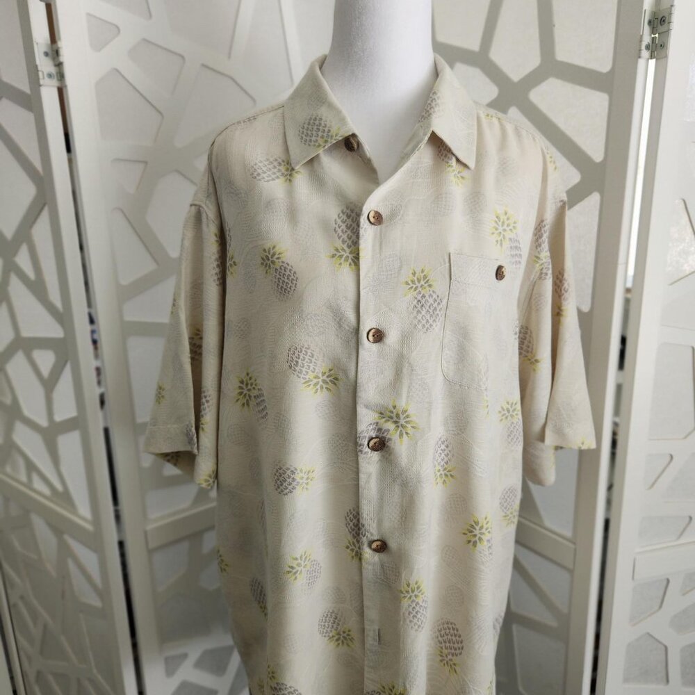Tommy Bahama Men's Tropical Pineapple Print Casual Button Shirt 100% Silk